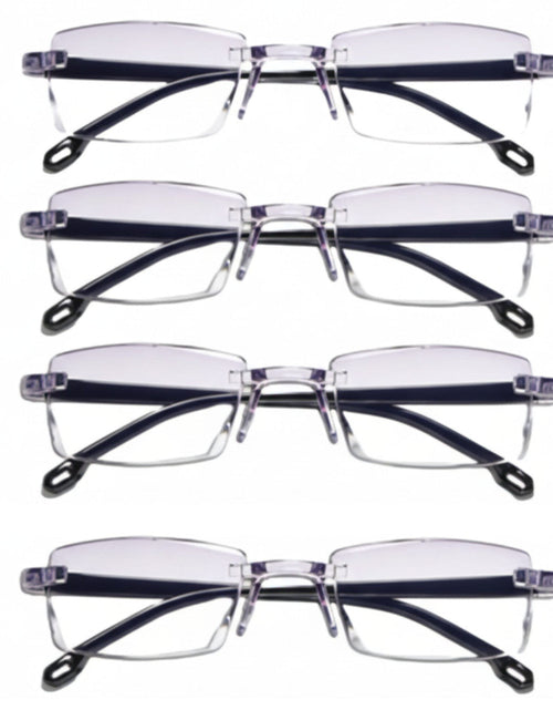 Load image into Gallery viewer, 4 PK Mens Rectangular Rimless Blue Light Blocking Reading Glasses Unisex Readers
