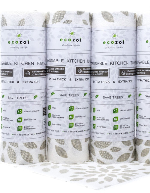 Load image into Gallery viewer, Bamboo Kitchen Paper Towels, Reusable Tree-Free Rolls with Design, 4 Pack by ecozoi
