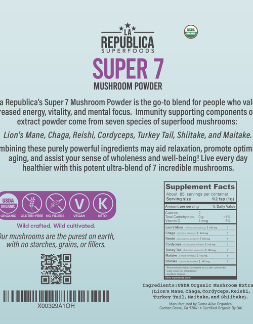 Load image into Gallery viewer, Super 7 Mushroom Extract Powder (3 oz) by La Republica Superfoods
