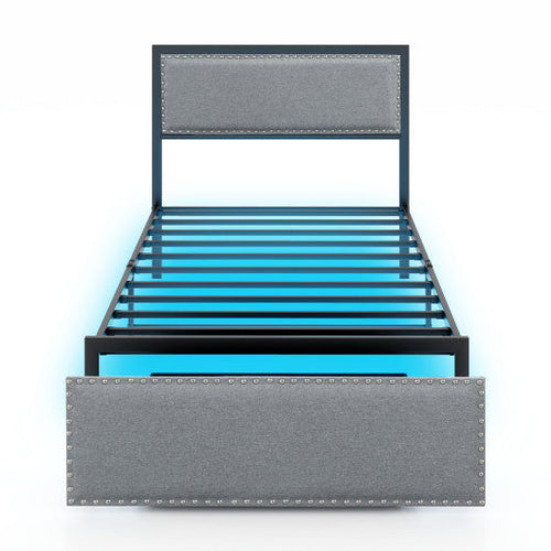 Load image into Gallery viewer, Full/Queen/Twin Size Bed Frame with LED Lights Drawer and Metal Slats-Twin Size
