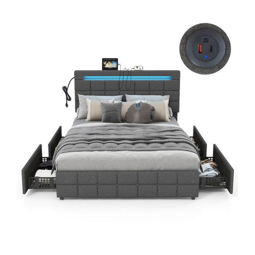 Load image into Gallery viewer, Upholstered LED Bed Frame with Headboard and 4 Drawers-Full Size
