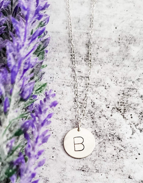 Load image into Gallery viewer, Uppercase Initial Circle Disc Necklace by Salt and Sparkle
