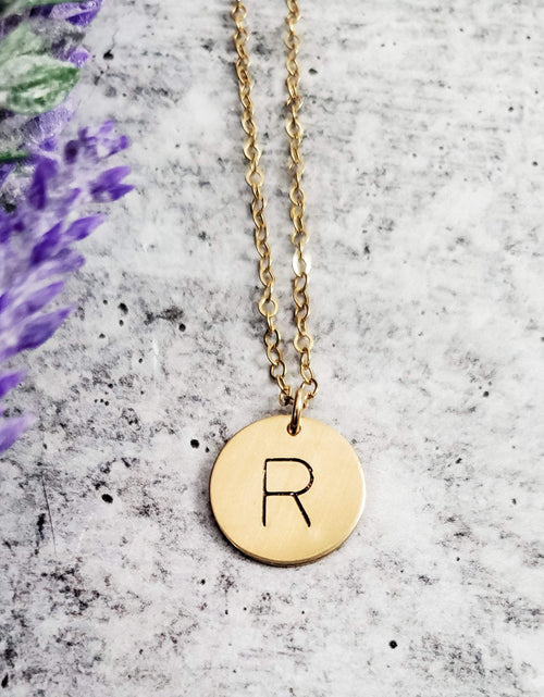 Load image into Gallery viewer, Uppercase Initial Circle Disc Necklace by Salt and Sparkle
