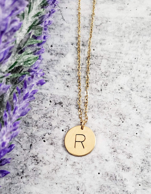 Load image into Gallery viewer, Uppercase Initial Circle Disc Necklace by Salt and Sparkle

