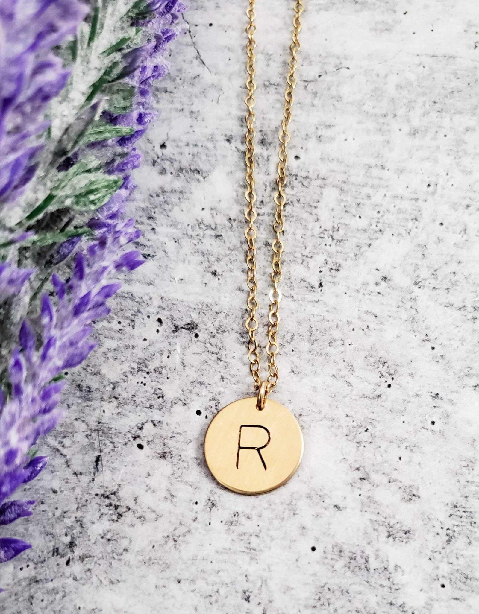 Uppercase Initial Circle Disc Necklace by Salt and Sparkle