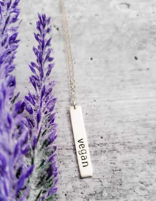Load image into Gallery viewer, VEGAN Silver Vertical Bar Necklace by Salt and Sparkle
