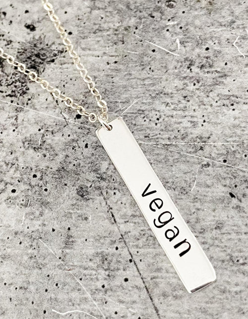 Load image into Gallery viewer, VEGAN Silver Vertical Bar Necklace by Salt and Sparkle
