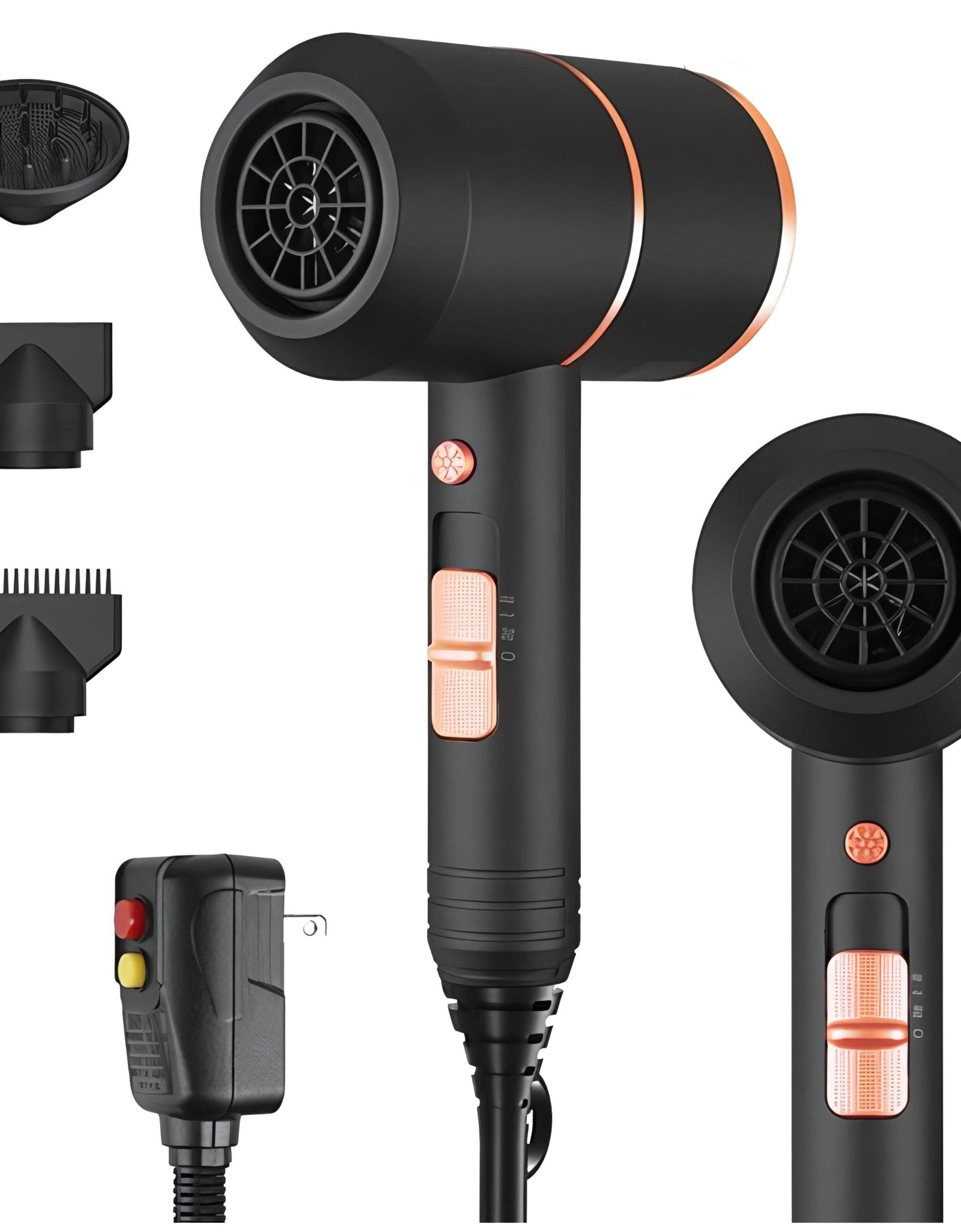 1800W Compact Hair Dryer with Cool/Hot Settings & Nozzles