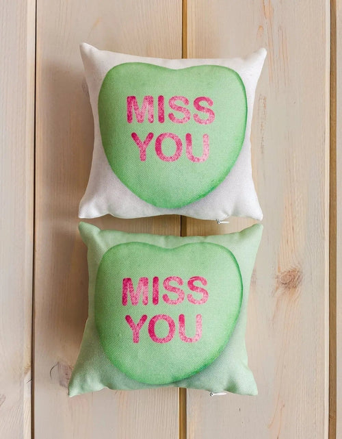 Load image into Gallery viewer, Valentines Candy Mini Pillow Set | 8x8 Pillow Covers | Valentine card motifs | Throw Pillow | Love is Love | I Love You | I Love You Gifts by UniikPillows
