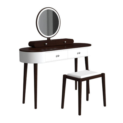 Load image into Gallery viewer, Makeup Vanity Table Set with LED Mirror and 3 Spacious Drawers-White-Brown
