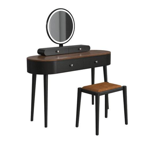 Load image into Gallery viewer, Makeup Vanity Table Set with LED Mirror and 3 Spacious Drawers-Black-Brown
