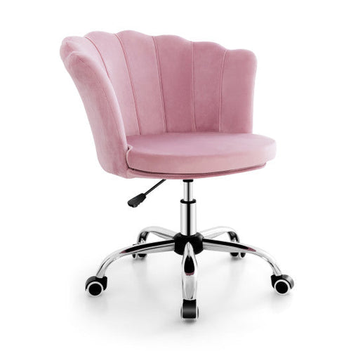Load image into Gallery viewer, Adjustable Vanity Velvet Chair with Seashell Back and Wheels-Pink
