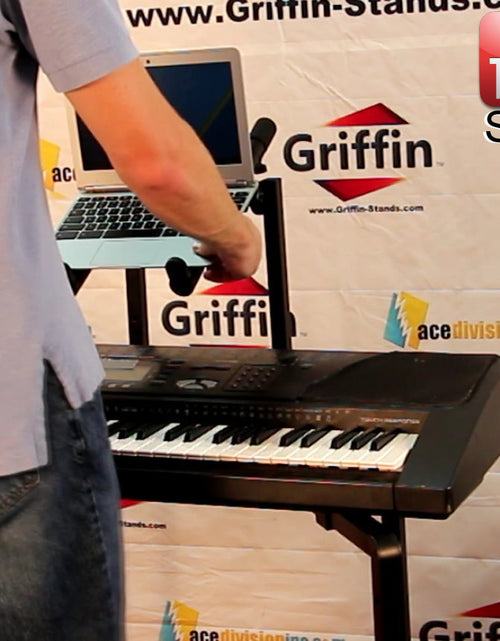 Load image into Gallery viewer, Double Piano Keyboard &amp; Laptop Stand by GRIFFIN - 2 Tier/Dual Portable Studio Mixer Rack for Turntables, DJ Coffins, Speakers, Digital Music Gear by GeekStands.com
