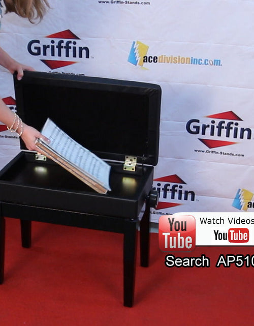 Load image into Gallery viewer, GRIFFIN Premium Antique Piano Bench - Adjustable Black Solid Wood Frame &amp; PU Leather Padded Cushion - Vintage Ergonomic Musicians Keyboard Chair by GeekStands.com
