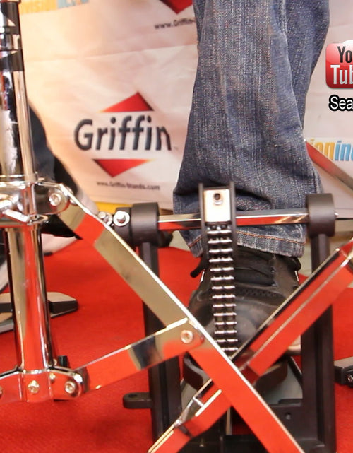 Load image into Gallery viewer, Double Kick Drum Pedal for Bass Drum by GRIFFIN - Deluxe Twin Set Foot Pedal - Quad Sided Beater Heads - Dual Pedal Two Chain Drive Hardware by GeekStands.com
