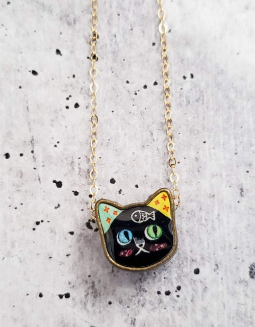 Load image into Gallery viewer, Vintage Style Kawaii Kitty Charm Necklace by Salt and Sparkle
