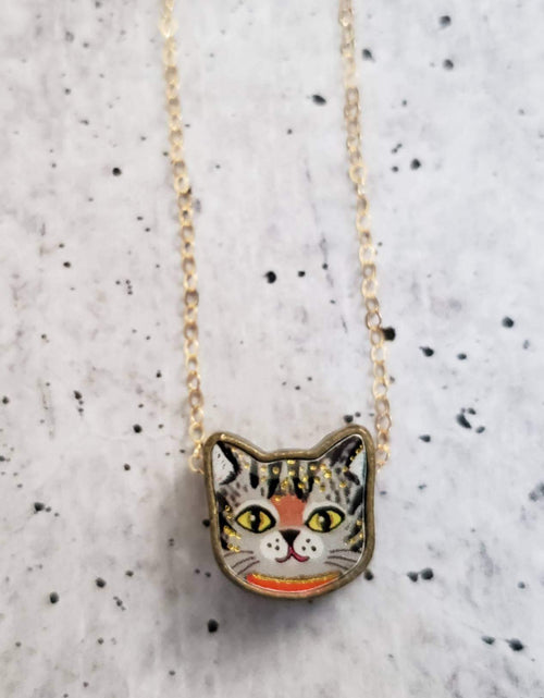 Load image into Gallery viewer, Vintage Style Kawaii Kitty Charm Necklace by Salt and Sparkle
