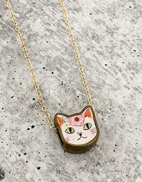 Load image into Gallery viewer, Vintage Style Kawaii Kitty Charm Necklace by Salt and Sparkle
