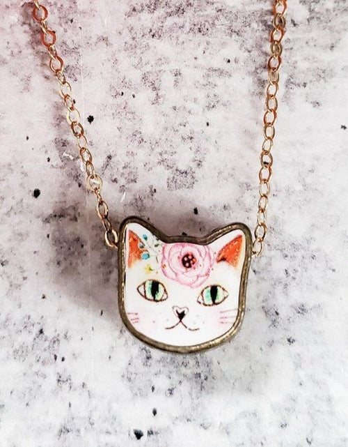 Load image into Gallery viewer, Vintage Style Kawaii Kitty Charm Necklace by Salt and Sparkle
