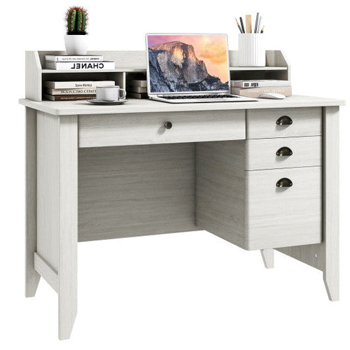 Load image into Gallery viewer, Vintage Computer Desk with Storage Shelves and 4 Drawer-White

