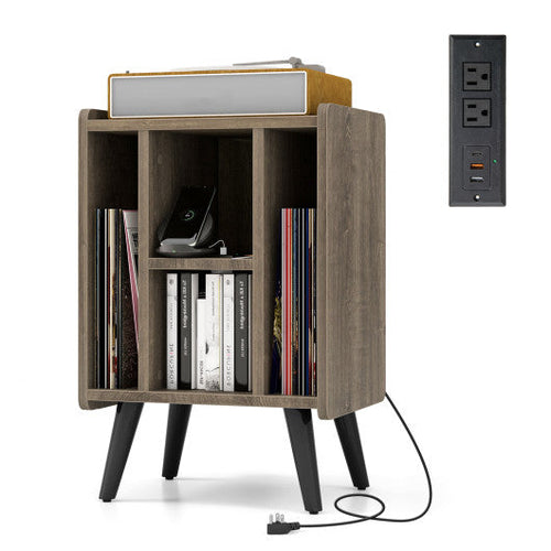 Load image into Gallery viewer, Vinyl Record Storage Turntable Stand with 4 Open Shelves-Gray
