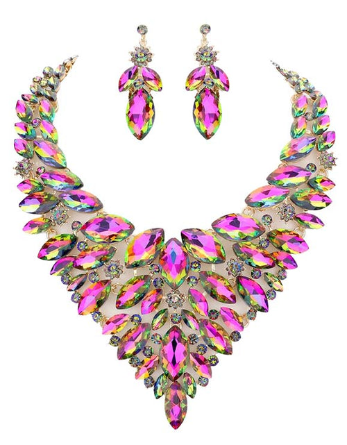 Load image into Gallery viewer, Marquise Stone Cluster Statement Evening Necklace by Madeline Love
