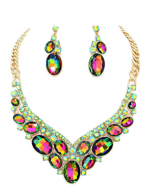 Load image into Gallery viewer, Oval Glass Crystal Evening Necklace by Madeline Love
