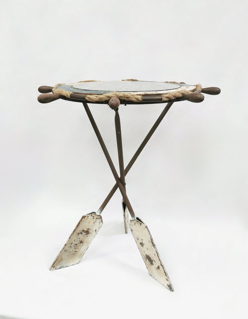 Load image into Gallery viewer, Wheel Table made of Wood, Glass &amp; Metal Paddle Legs - Coastal Decor Coffee Table and End Table by Peterson Housewares &amp; Artwares
