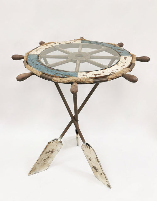 Load image into Gallery viewer, Wheel Table made of Wood, Glass &amp; Metal Paddle Legs - Coastal Decor Coffee Table and End Table by Peterson Housewares &amp; Artwares
