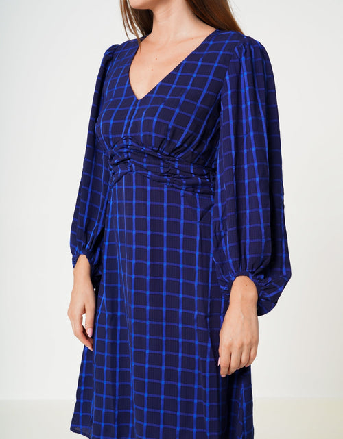 Load image into Gallery viewer, V-neck Checkered Dress in Night Plaid by Shop at Konus
