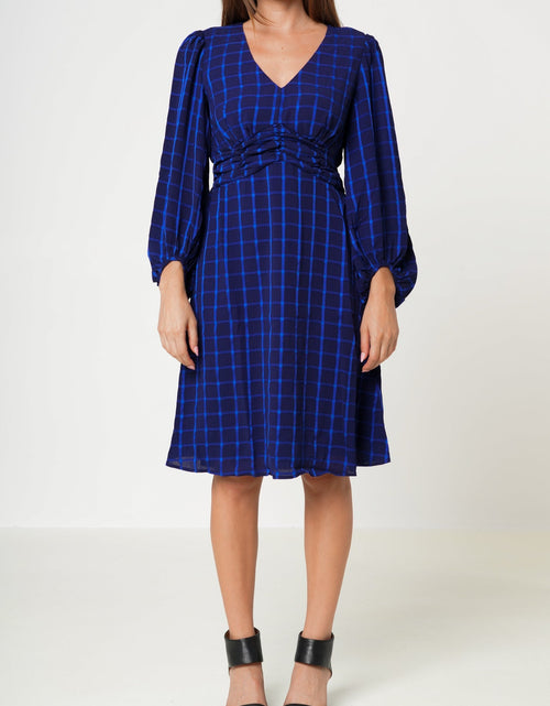 Load image into Gallery viewer, V-neck Checkered Dress in Night Plaid by Shop at Konus
