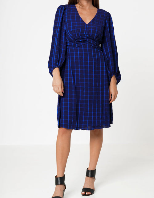 Load image into Gallery viewer, V-neck Checkered Dress in Night Plaid by Shop at Konus
