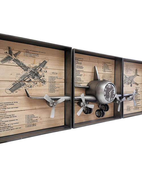 Load image into Gallery viewer, Metallic Vintage Airplane Wall Art with Clock, Set of 3 by Peterson Housewares &amp; Artwares

