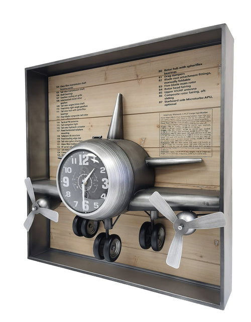 Load image into Gallery viewer, Metallic Vintage Airplane Wall Art with Clock, Set of 3 by Peterson Housewares &amp; Artwares
