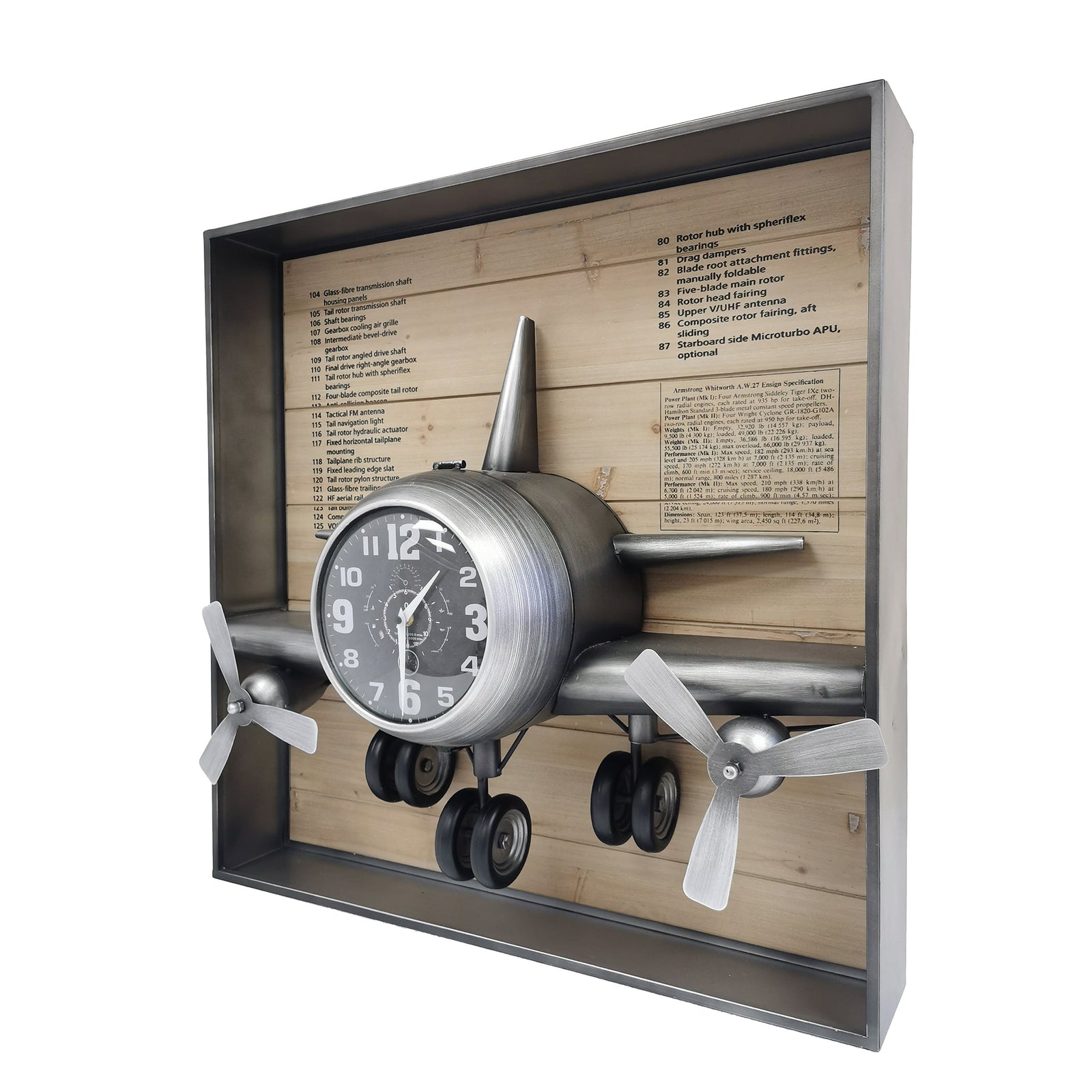 Metallic Vintage Airplane Wall Art with Clock, Set of 3 by Peterson Housewares & Artwares