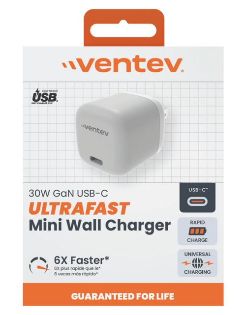 Load image into Gallery viewer, Ventev 30W PD PPS USB C GaN Mini Wall Charger Gray, White by Ventev
