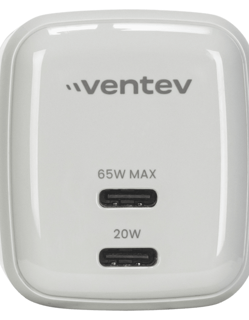Load image into Gallery viewer, Ventev 65W ULTRAFAST USB C Universal Dual GaN Mini Wall Charger Gray, White by Ventev
