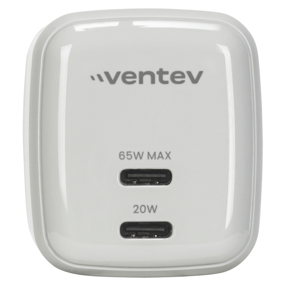 Ventev 65W ULTRAFAST USB C Universal Dual GaN Mini Wall Charger Gray, White by Ventev