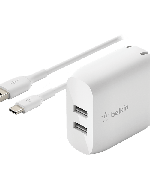 Load image into Gallery viewer, Belkin Dual Port USB A 24W Wall Charger with USB A to USB C Cable 3ft by Belkin
