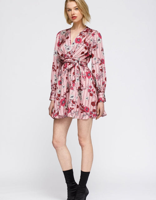 Load image into Gallery viewer, Women's Pajama floral Satin Wrap Front Flared Dress by Shop at Konus
