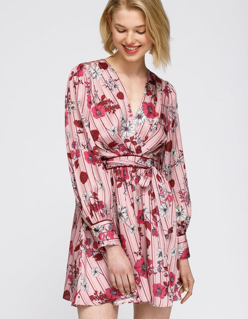 Load image into Gallery viewer, Women's Pajama floral Satin Wrap Front Flared Dress by Shop at Konus
