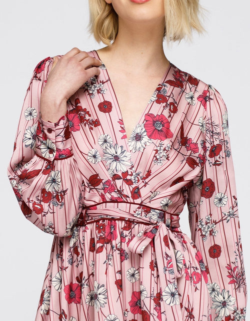 Load image into Gallery viewer, Women's Pajama floral Satin Wrap Front Flared Dress by Shop at Konus
