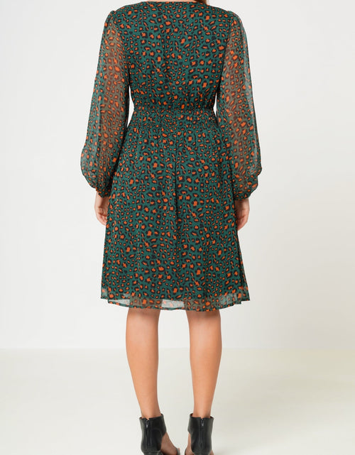 Load image into Gallery viewer, Women's V-neck Midi Dress in Leopard Hunt by Shop at Konus
