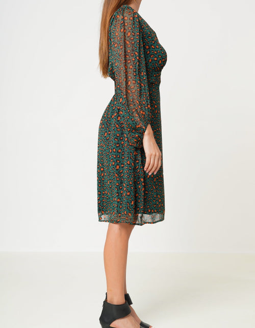 Load image into Gallery viewer, Women's V-neck Midi Dress in Leopard Hunt by Shop at Konus
