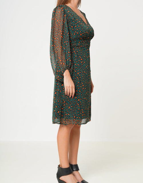 Load image into Gallery viewer, Women's V-neck Midi Dress in Leopard Hunt by Shop at Konus
