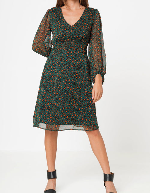 Load image into Gallery viewer, Women's V-neck Midi Dress in Leopard Hunt by Shop at Konus
