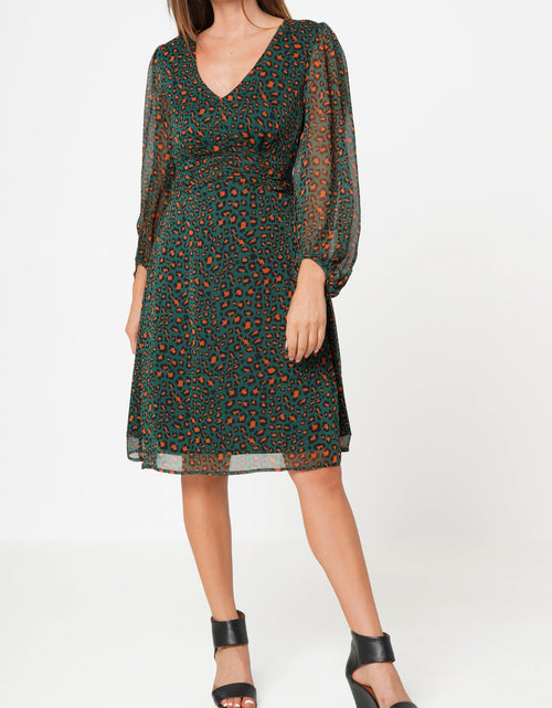 Load image into Gallery viewer, Women's V-neck Midi Dress in Leopard Hunt by Shop at Konus
