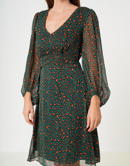 Load image into Gallery viewer, Women's V-neck Midi Dress in Leopard Hunt by Shop at Konus
