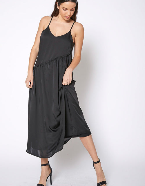 Load image into Gallery viewer, Women's Diagonal Patched Spaghetti Strap Maxi Dress In Black by Shop at Konus
