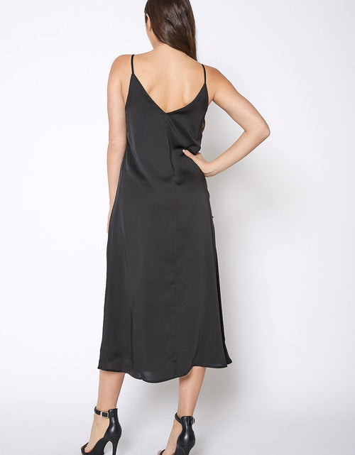 Load image into Gallery viewer, Women's Diagonal Patched Spaghetti Strap Maxi Dress In Black by Shop at Konus
